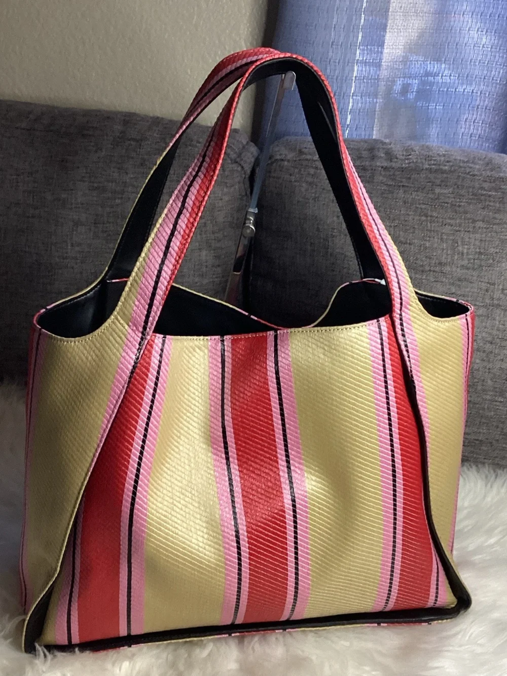Stella McCartney Raffia Striped Logo Tote